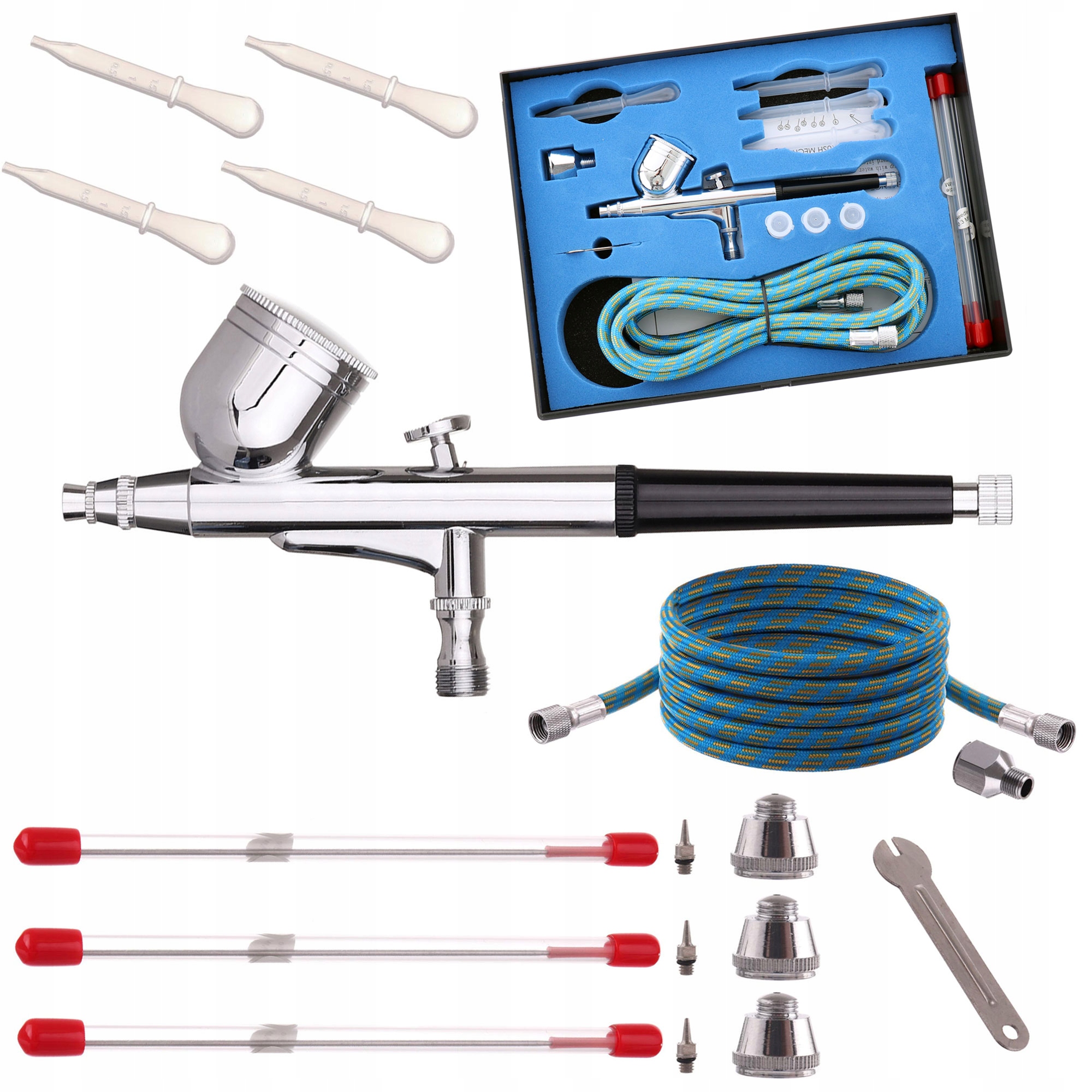 Aerograf Sada Double Action Trysek 0,2/0,3/0,5 Zásobníků 7 CM3 Hadice 1,8 M