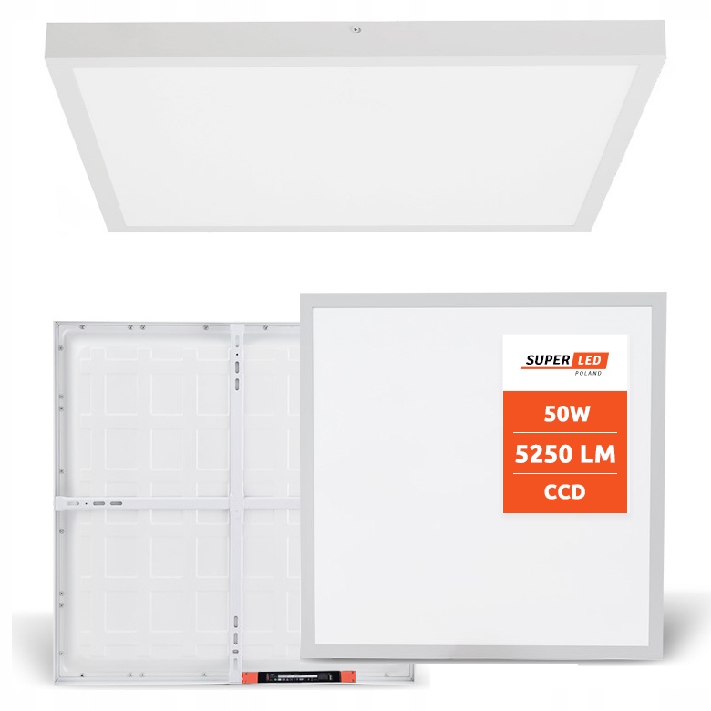 Panel Led Natynkowy 60x60 cm 50W Kwadratowy Plafon Biały Mocny neutralny