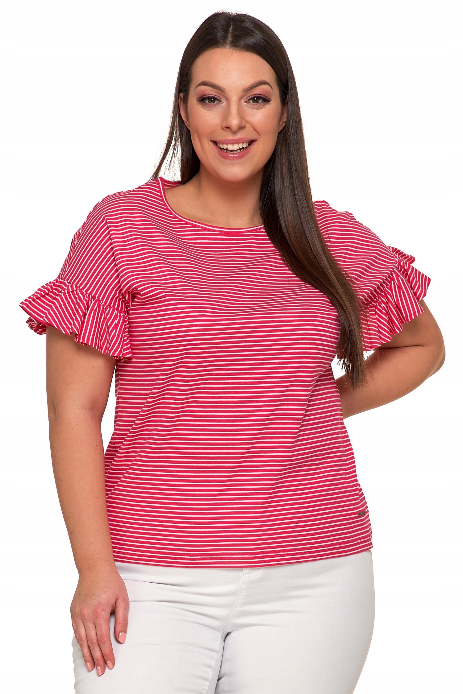 BLUZKA DAMSKA KRÓTKI RĘKAW MOTYLKOWY BAWEŁNIANA PROSTA W PASKI MORAJ R.XXL Rozmiar XXL