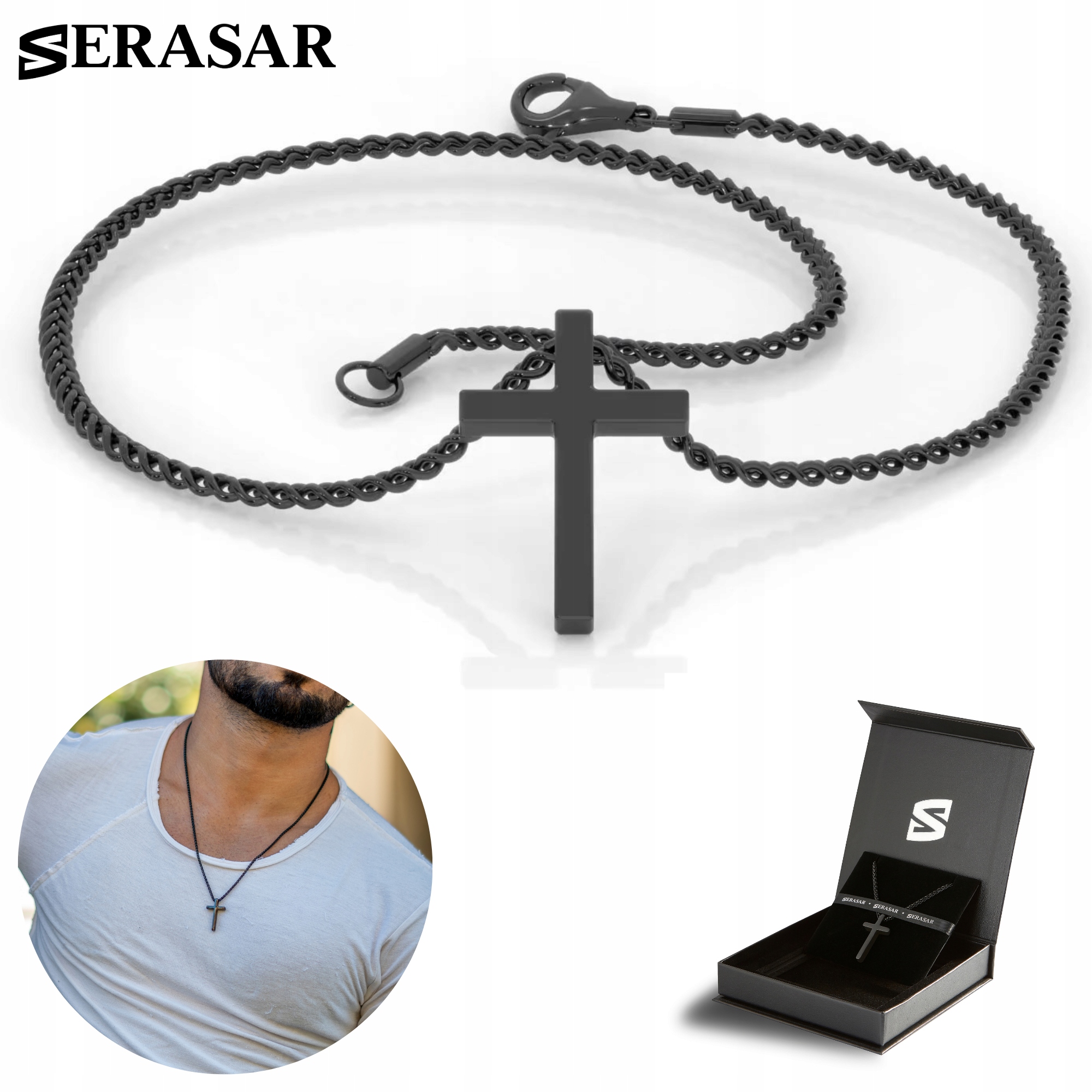 Serasar, pánský náhrdelník z z nerezové oceli [Lord] černý, 50 cm