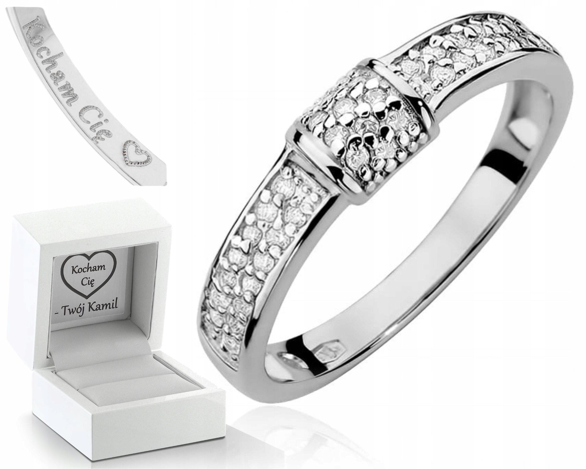 Prstýnek S Diamanty, Bílé Zlato, Gravírování 585 Bonus