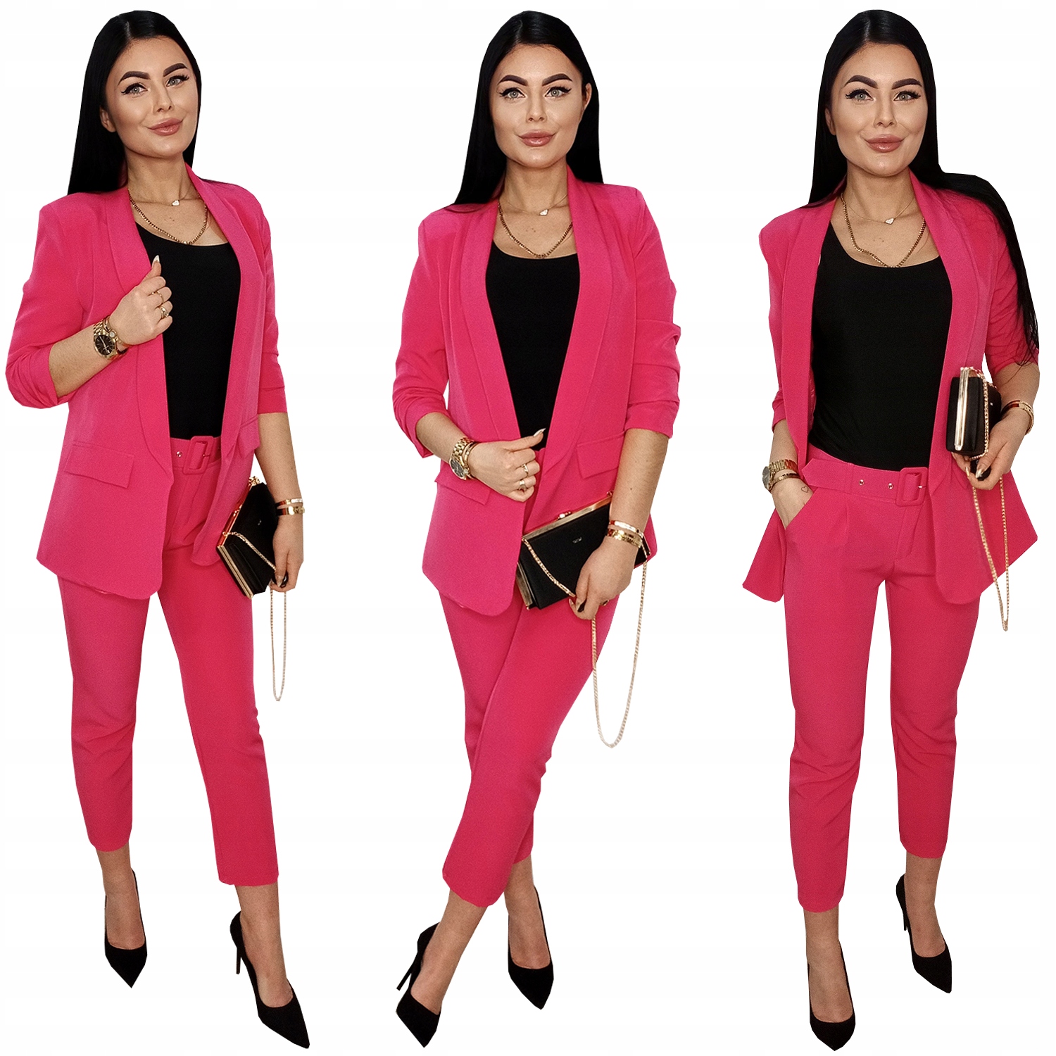 Garnitur Damski Komplet Marynarka Spodnie Kolor Różowy