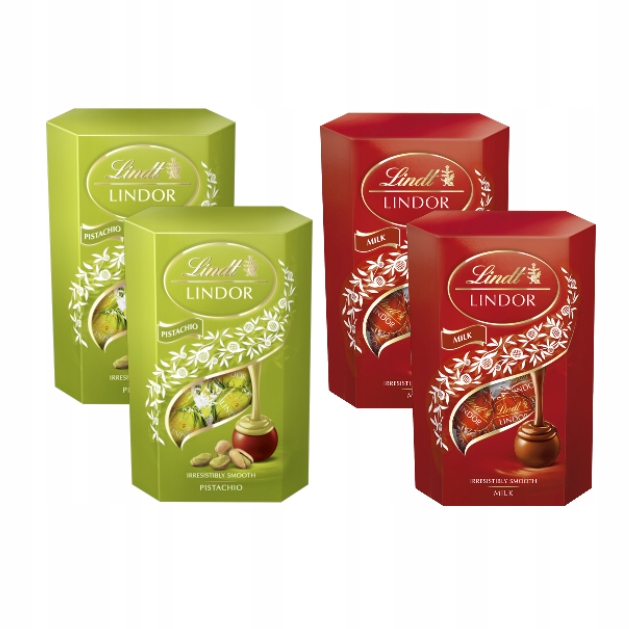 Lindt Praliny Lindor pistacjowe 2x200g Praliny Lindor mleczne 2x200g