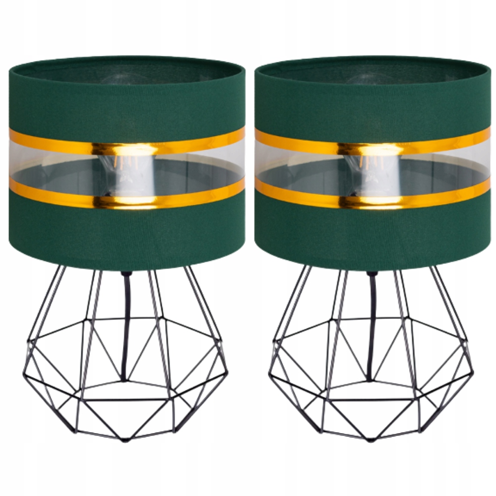 2 LAMPKI NOCNE STOŁOWE BIURKOWE Z ABAŻUREM GOLD