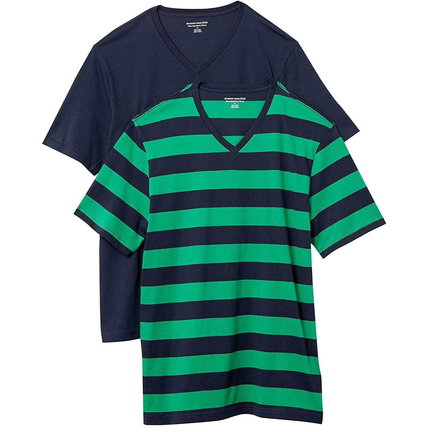 

T-shirty Męskie 2 Szt Zieleń Granat Paski Rozm. S