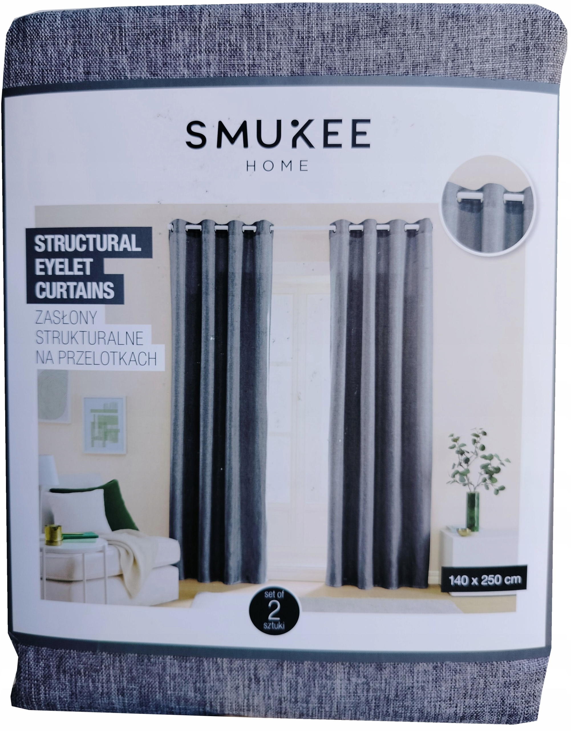 Strukturované boho závěsy 2ks Smukee 140x250 s průchodkami na kolečkách 604