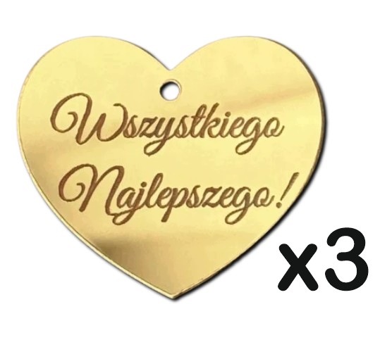 Zawieszka Wszystkiego Najlepszego Serce grawer 5cm Plexi 3 szt