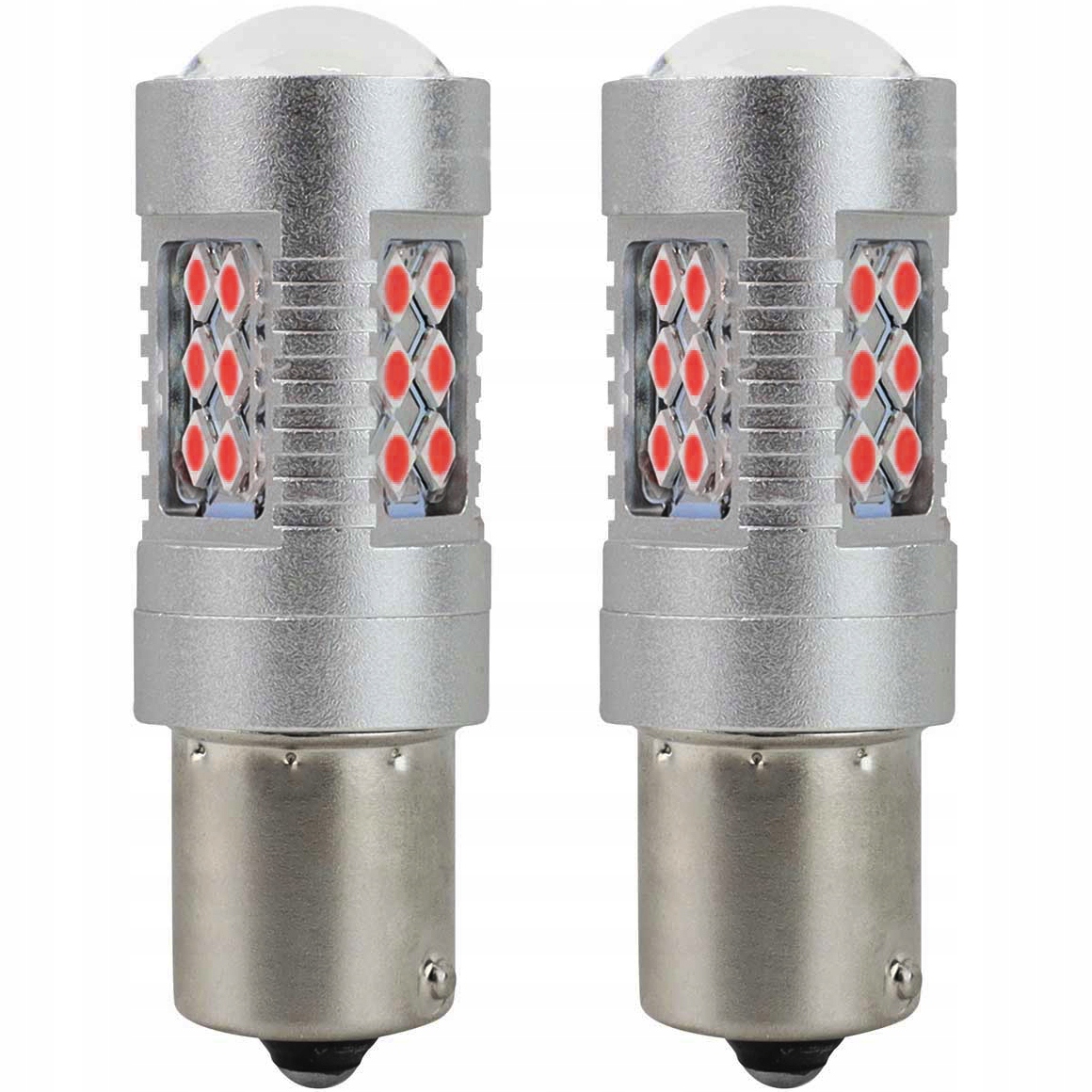 Żarówki Led P21W 12V Czerwone Stop Pozycja Canbus Diody Smd Soczewka Kpl.