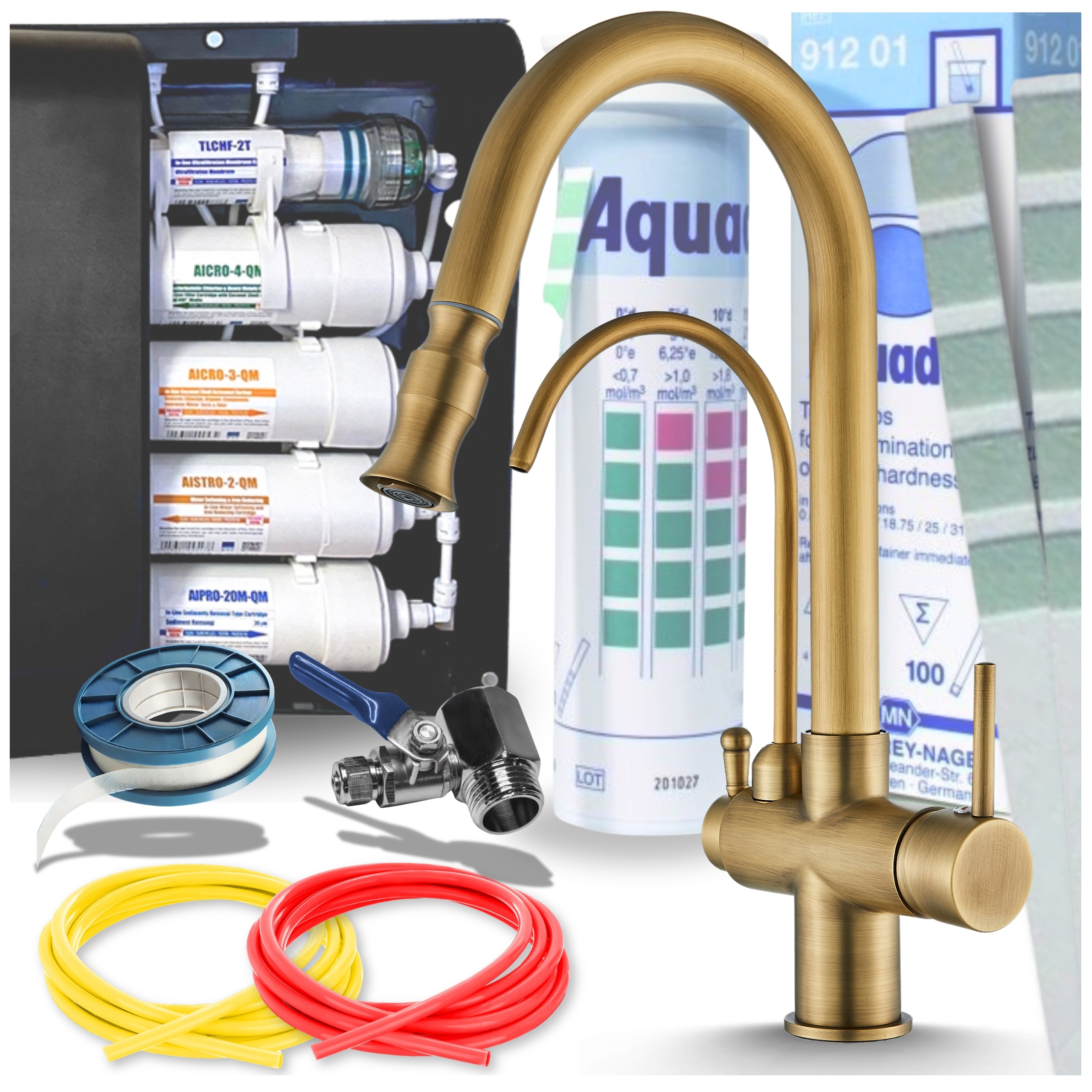 Hotový filtrační systém pro čištění domácích kohoutků do kuchyně, baterie zlatá