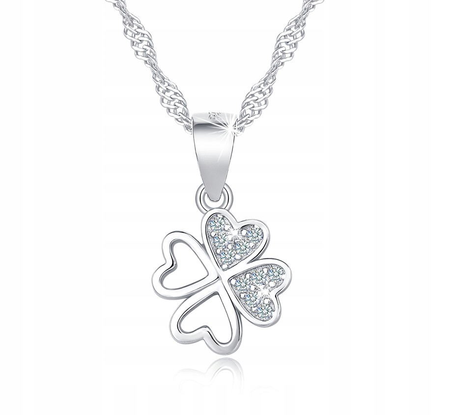 Dámský jetel ze stříbra 925 řetízek rhodiovaným řetízkem a jetelovým řetízkem