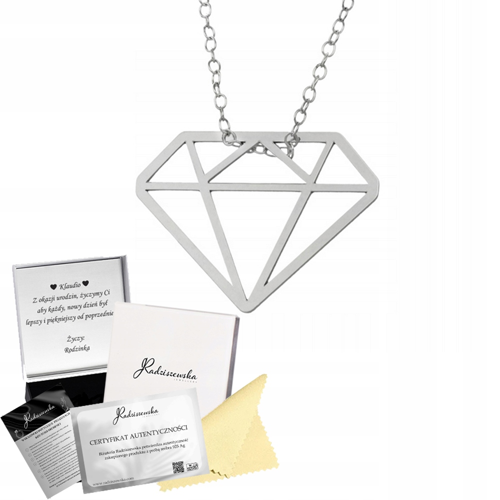 Stříbrný náhrdelník s diamantem 925 Dárek Řetízek Narozeniny Dedikace