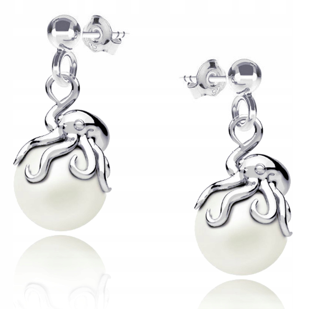 Chobotnice S Perlou Perly Ecru Náušnice na tyčkách stříbro 925