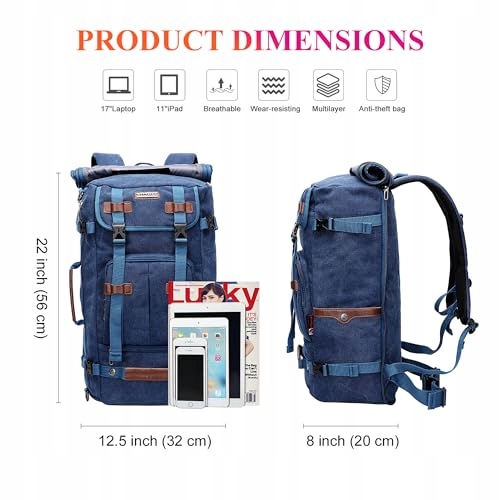 WITZMAN Plecak Podróżny Męski Canvas Vintage Duży Na Laptop 17 cali — miniatura 7