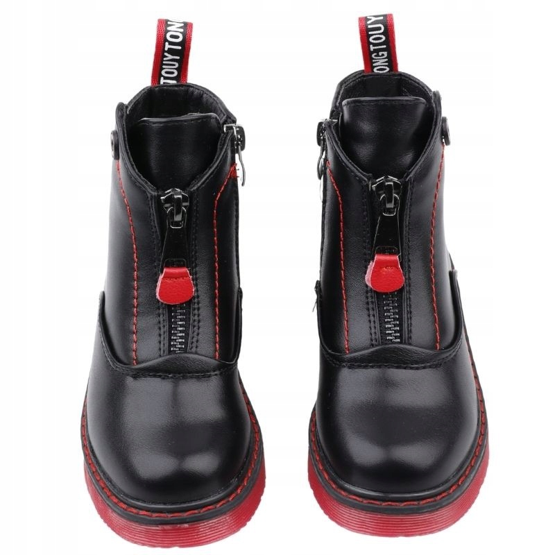 BOTKI DZIEWCZĘCE LEKKO OCIEPLANE NA PLAYFORMIE SUWAKI CZARNO CZERWONE Płeć dziewczynki