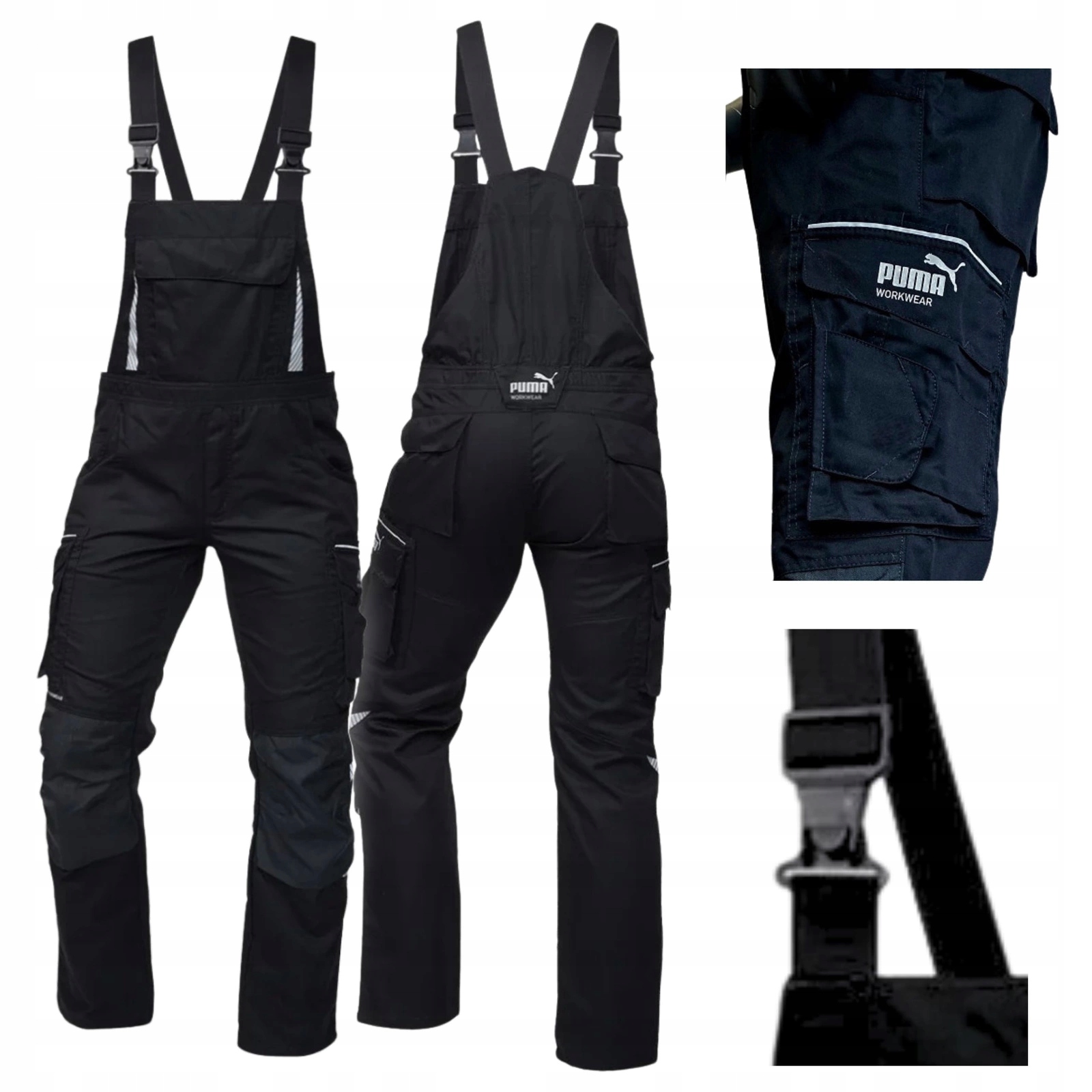 Spodnie robocze ogrodniczki mocne odblaski czarne Puma Workwear 30-1750 -48