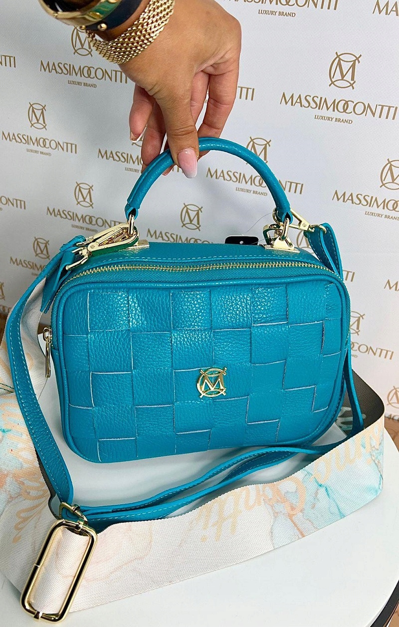 TOREBKA MASSIMO CONTTI SKÓRA PLECIONA TURKUS 888D Wielkość mała (nie mieszcząca A4)