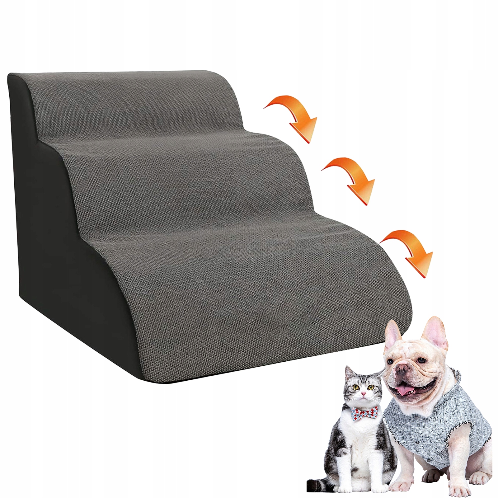 Schůdky Pro Psy Mírné Stupně Pohodlná Pěnová Rampa 60z40cm Šedá