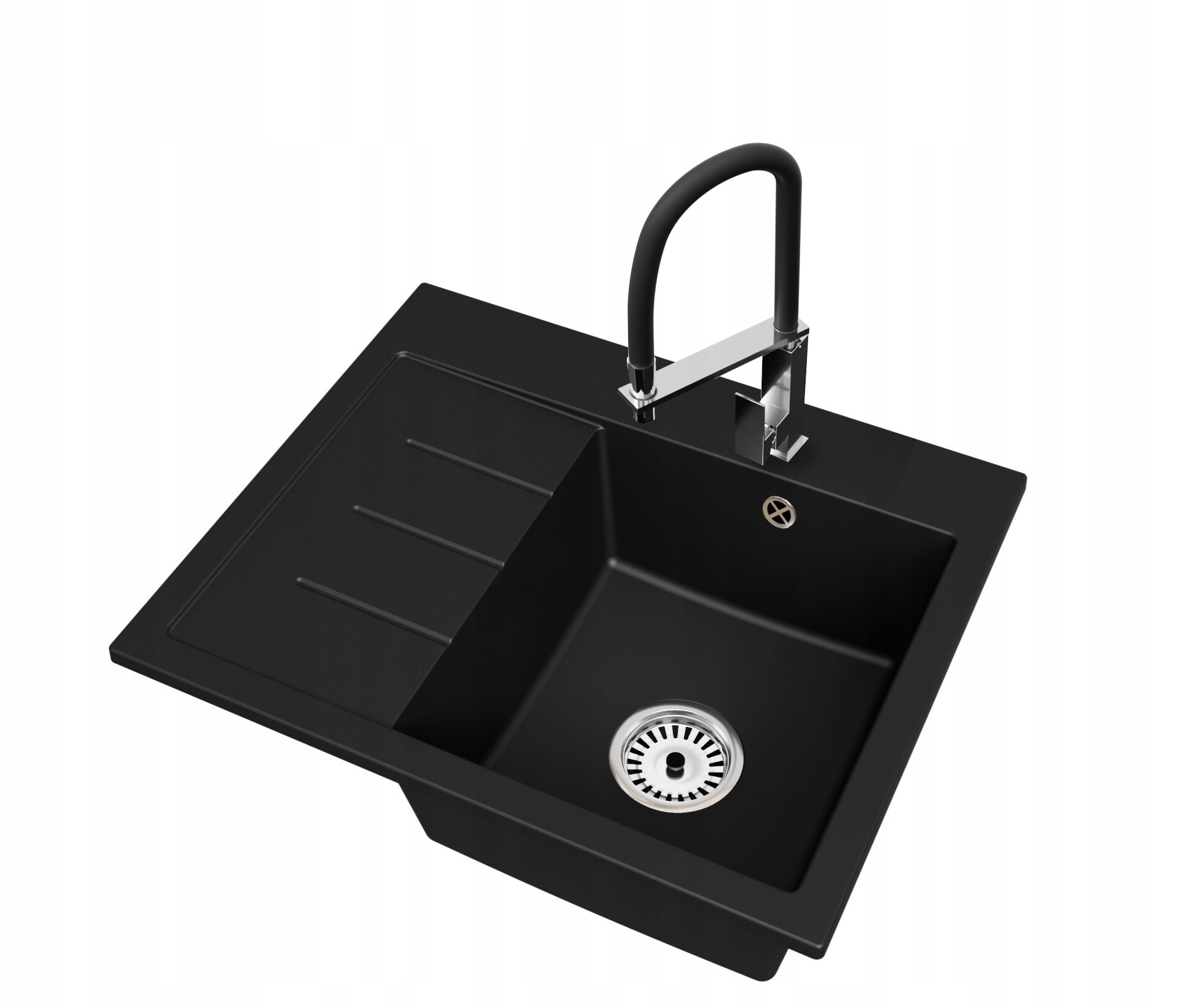 Kuchyňský dřez Velký Exclusive 60 Levý sifon Chrom Baterie Luk Chrom