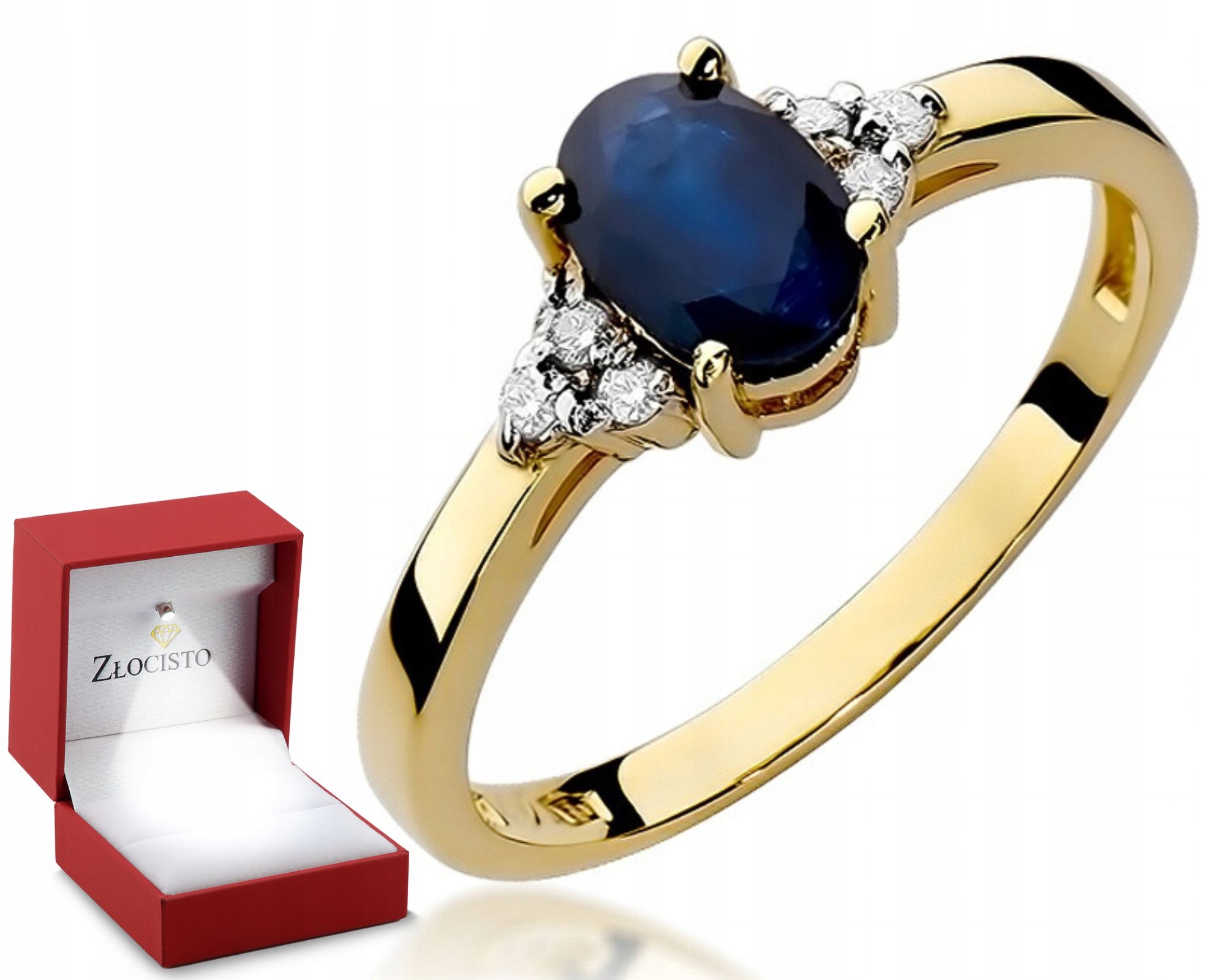 Zlatý Prstýnek Safír Brilianty 0,585