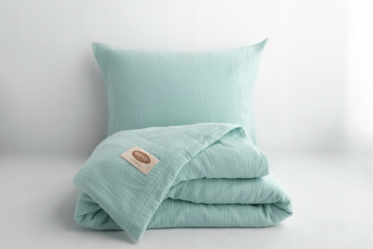 Posteľná Bielizeň Mušelínová 220x200 2 obliečky mätová, bavlnený komplet Matex