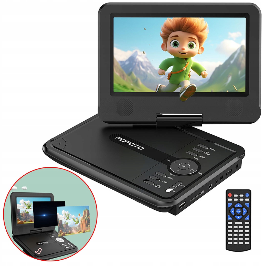 DVD Přehrávač S Funkcí Herní Konzole 7" Hd LCD Přenosný 2000MAH Černý