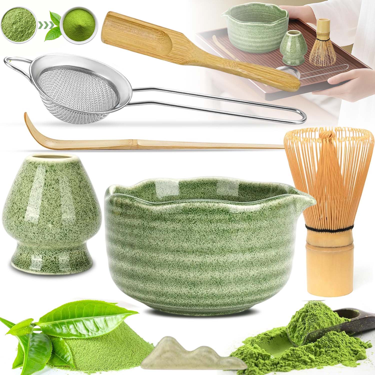 Levně 7dílná Bambusová Dárková Sada Na Čaj Matcha Chashaku, Metlička, Lžička