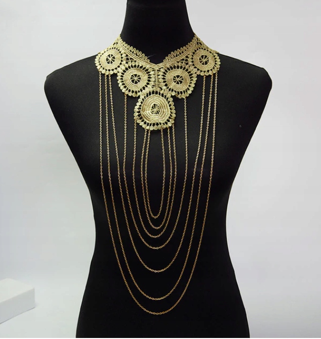 BIŻUTERIA RETRO OZDOBA CIAŁO ŁAŃCUSZEK KORONKA v5 Marka bez marki