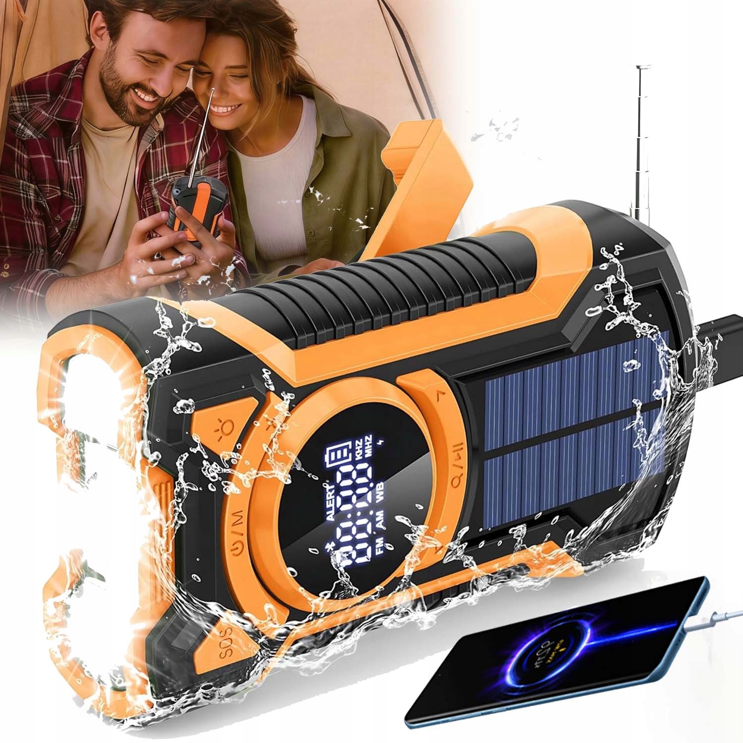 Přenosné Solární Rádio Dynamo Svítilna Powerbanka Larm Omáčka Am/fm 5000MAH