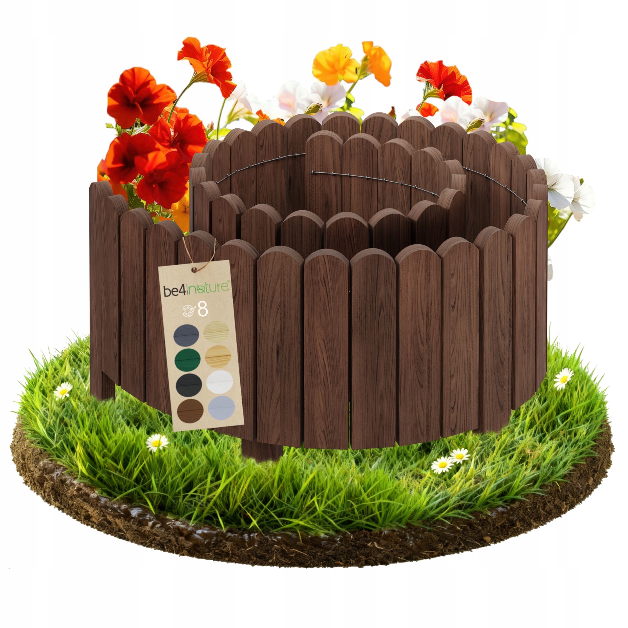 be4nature Trávníkový Lem dřevěný záhonový plot 200 x 40 cm hnědý
