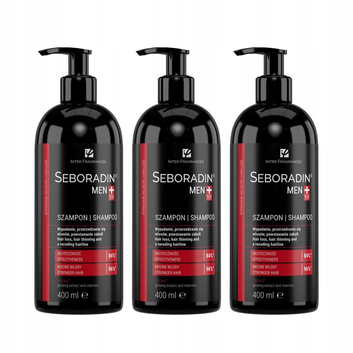 Zestaw 3x Seboradin Men szampon przeciw wypadaniu włosów dla mężczyzn 400ml