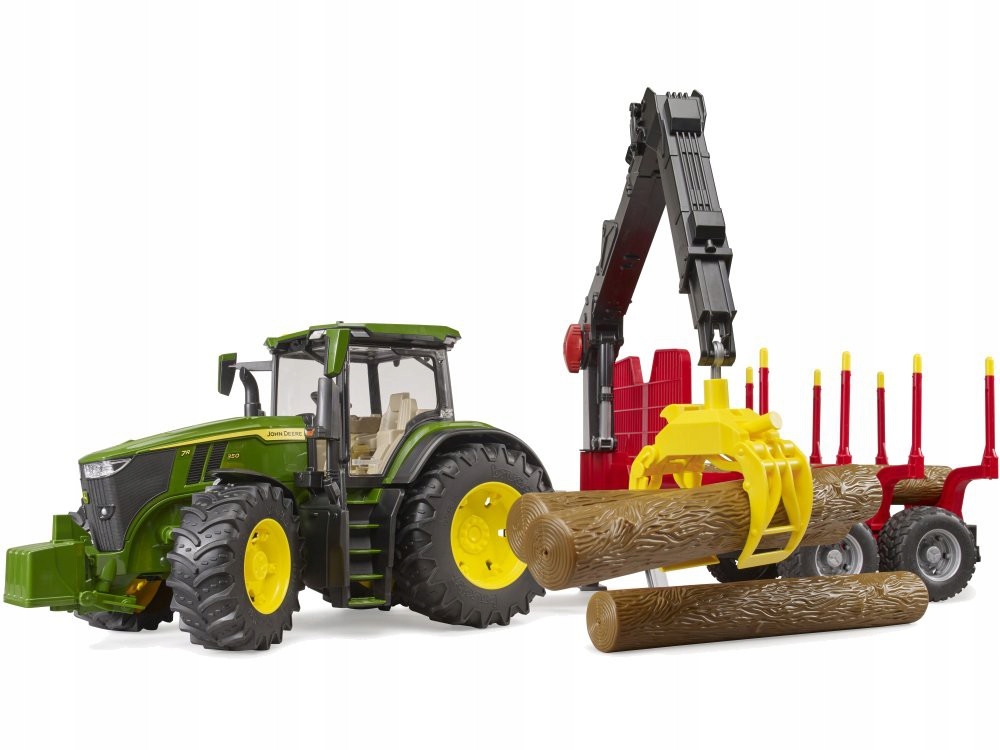 Traktor 7R 350 John Deere z przyczepą leśną Marka Bruder