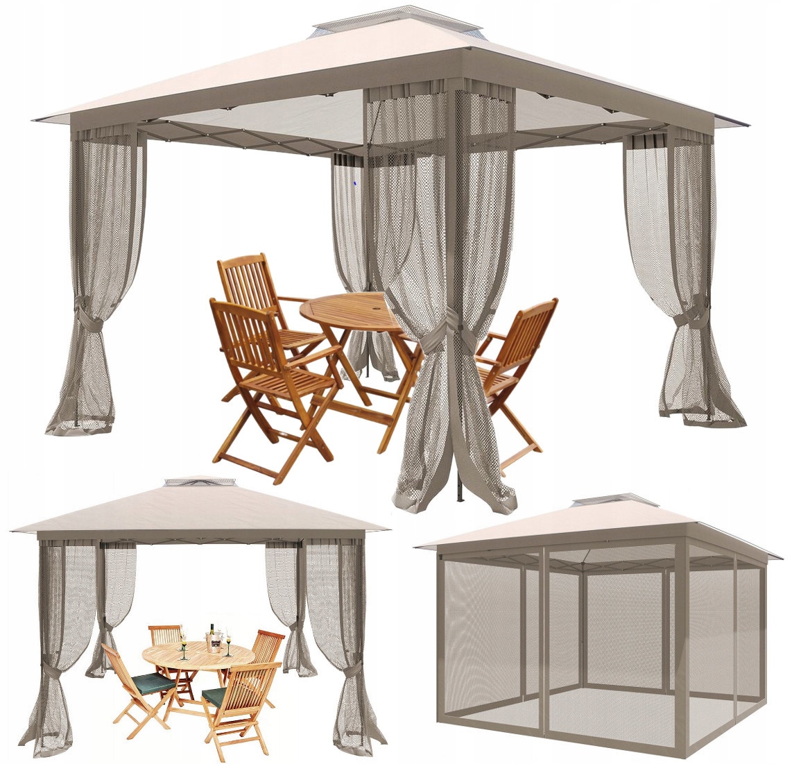 Záhradný pavilónový stan Altánok 3x3 Moskytiera 4 Steny Automatický rošt