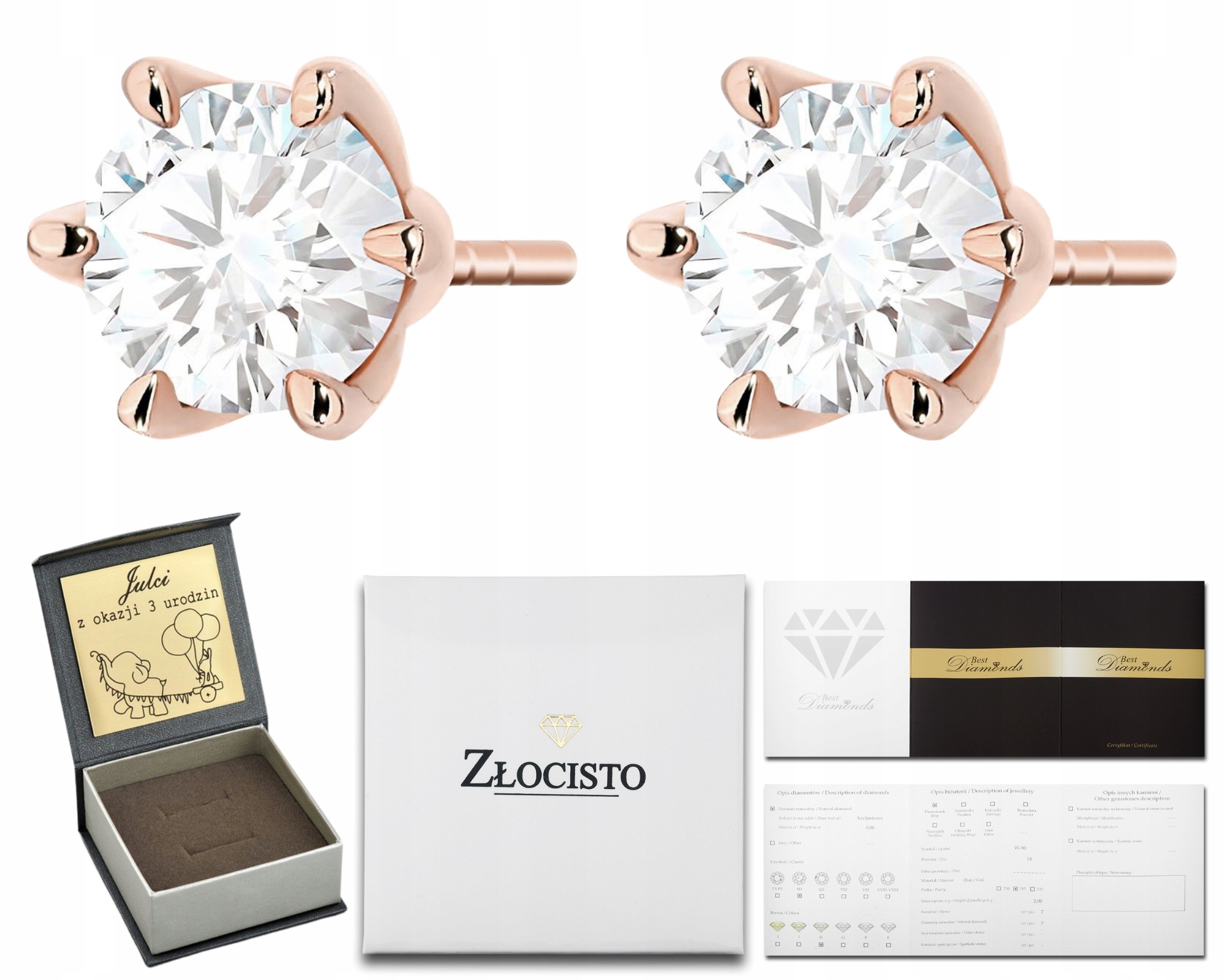 Náušnice Růžové Zlato 585 Brilianty Laboratorní Diamanty 1,40 Ct Tužka