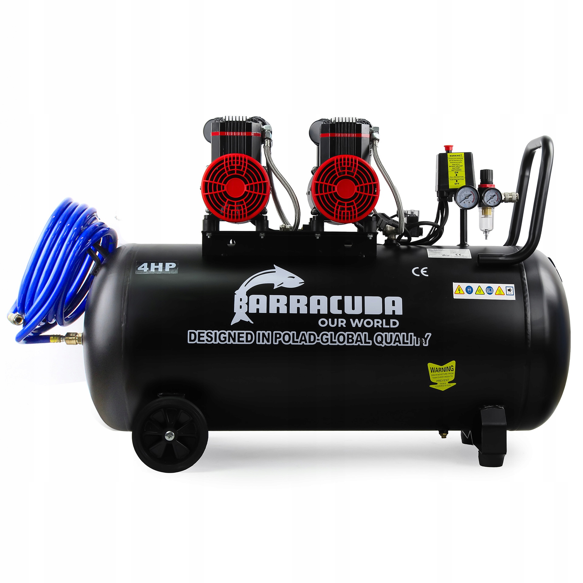 Kompresor BEZOLEJOWY sprężarka 10 BAR 100L 3kW 230V 640l/min CICHA PRACA