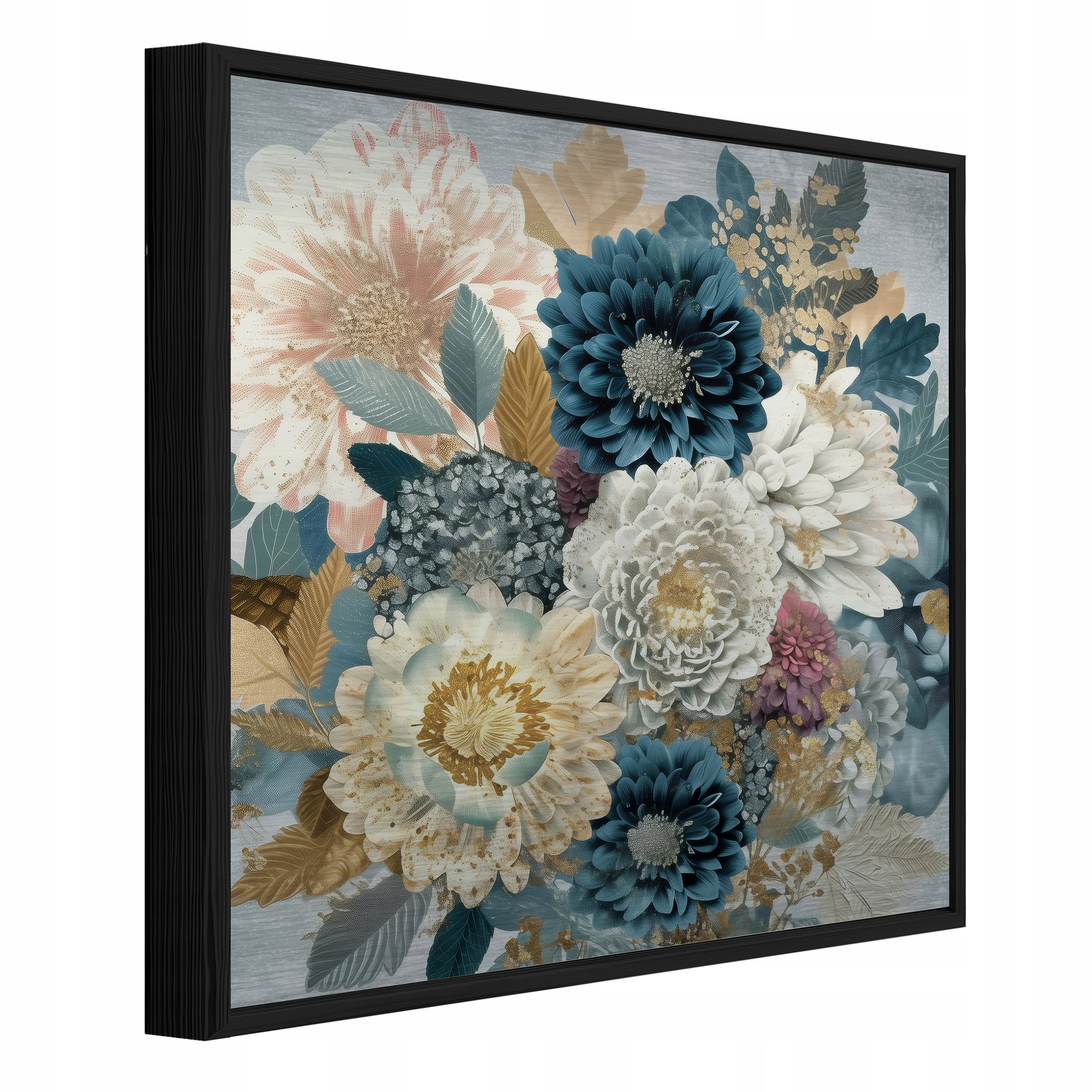 Obraz V Černém Rámu Kovové Květiny Abstrakce Loft Obývací Pokoj Ložnice 80x80