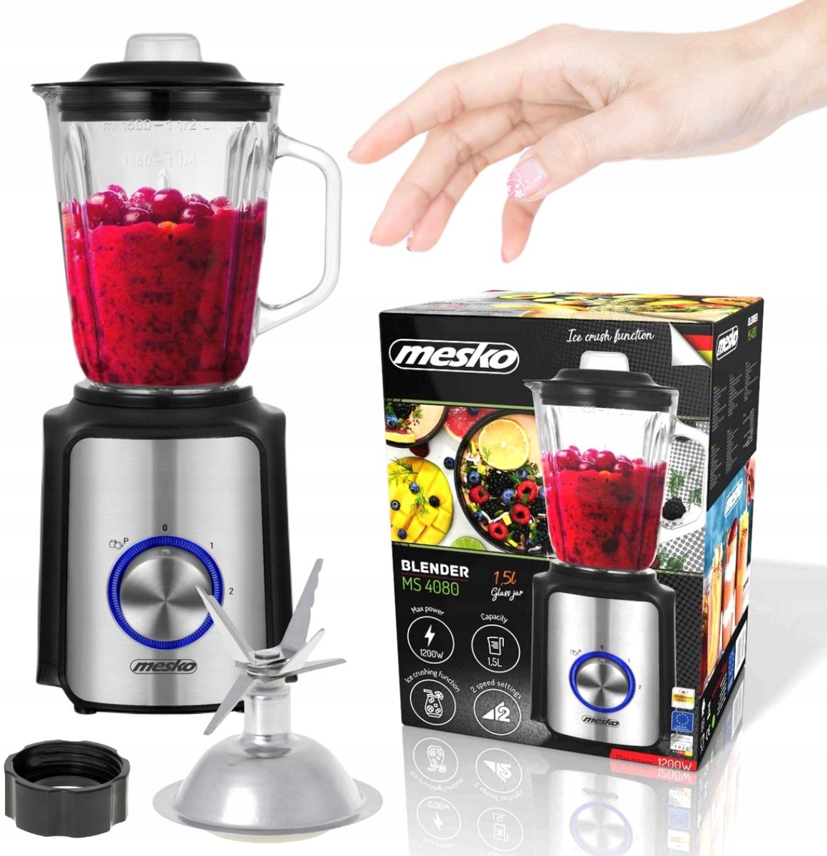 BLENDER KIELICHOWY do koktajli 1200W 1,5L SZKLANY | MESKO MS4080