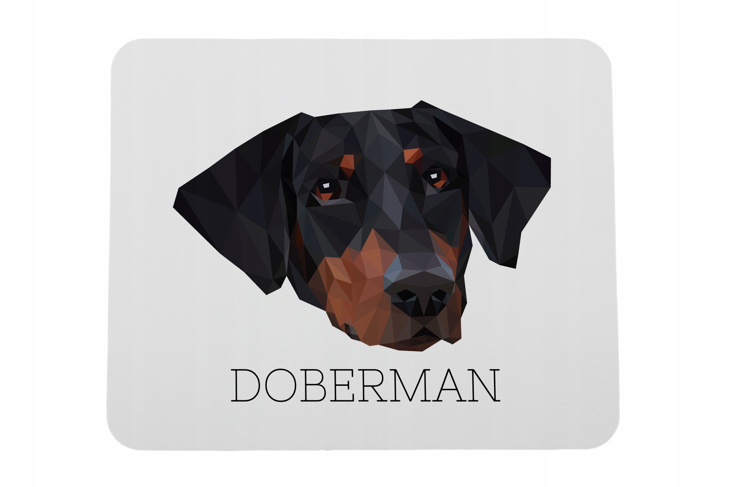 Doberman, Dobermann -geometryczna podkładka ze zdjęciem i napisem pod mysz