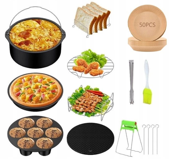 Komplet 15szt Akcesoriów Do Frytkownicy Airfryer blachy ruszty do pieczenia