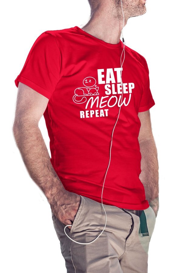 

Koszulka męska Eat Sleep Meow Repeat, czerwona Xs