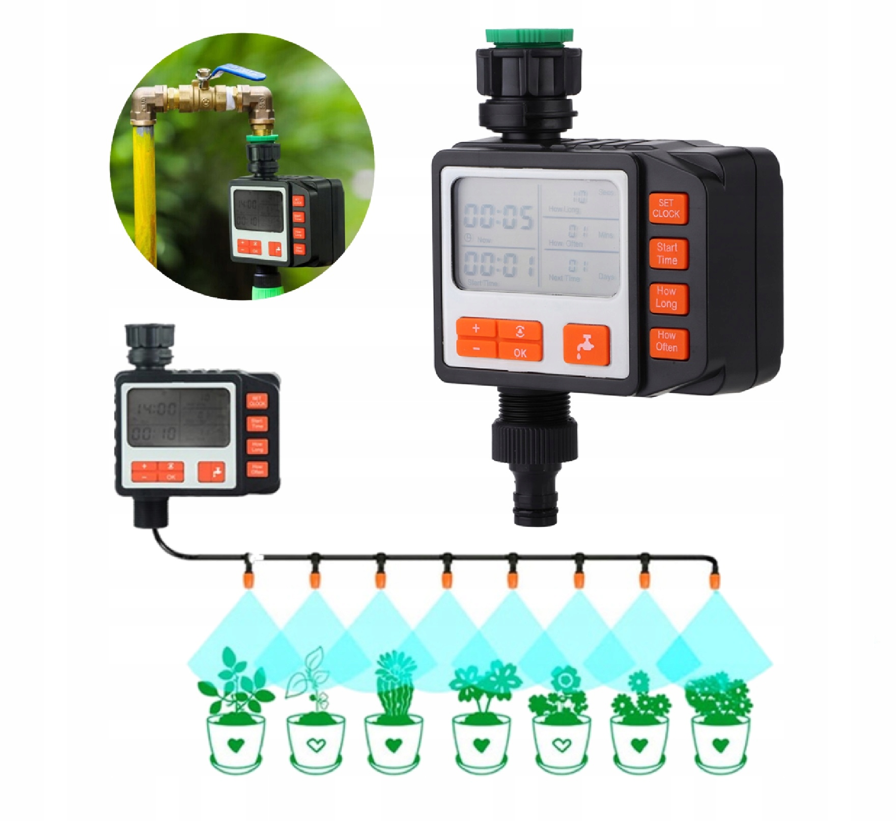 Zegar Sterownik Nawadniania Elektroniczny Kran 3/4" Programator Zraszaczy