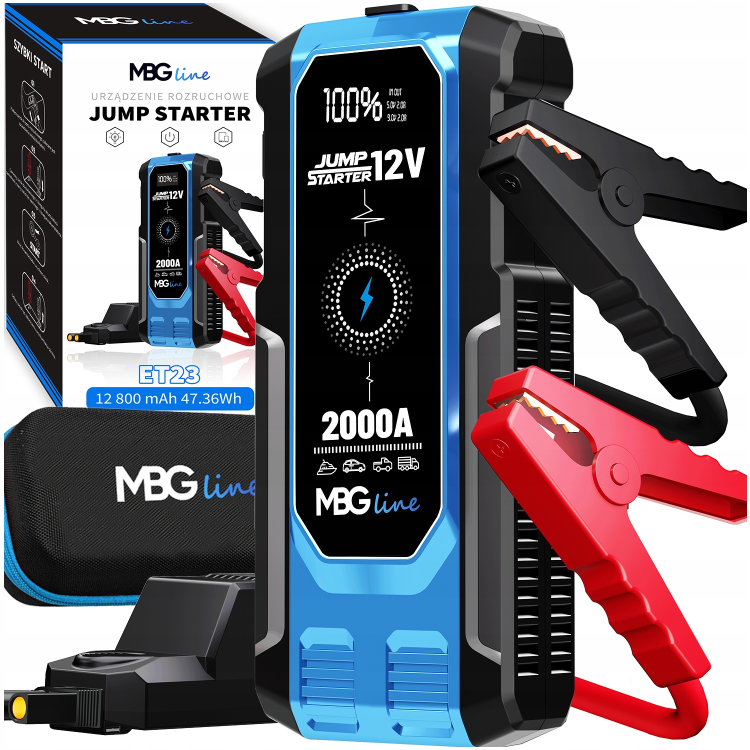 Silný Startér Jump Starter Booster 47.36Wh Powerbank 12800mAh QC3.0 Led