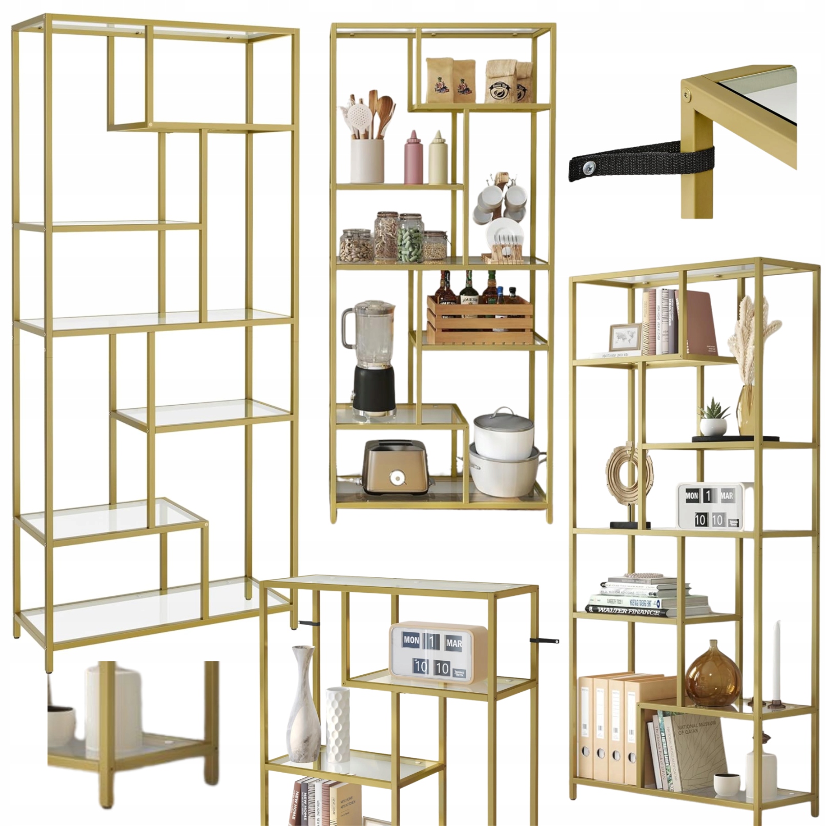 Regál na knihy Glamour, vysoká rohová polica do obývačky Loft