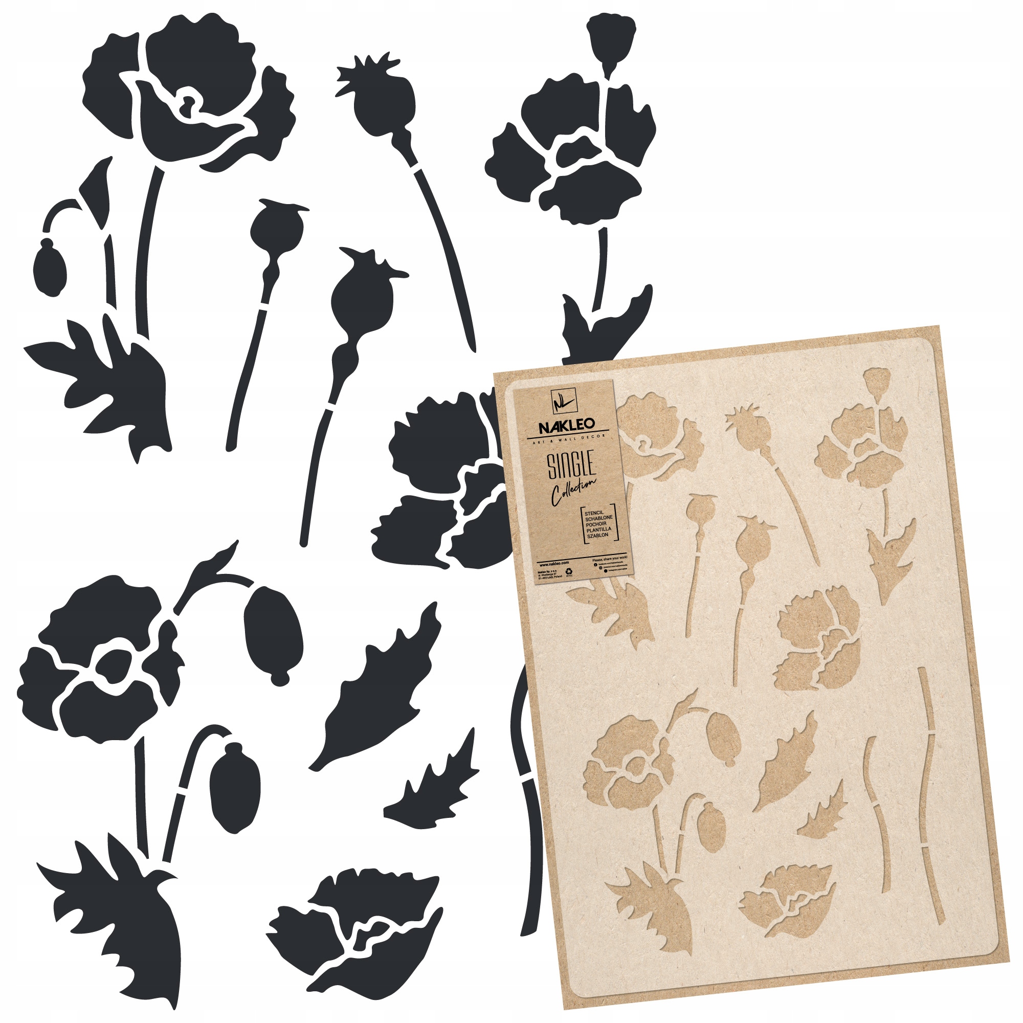 Malířská šablona Vícenásobná L 59x95 cm Květinový Vzor Listy Květy Maki