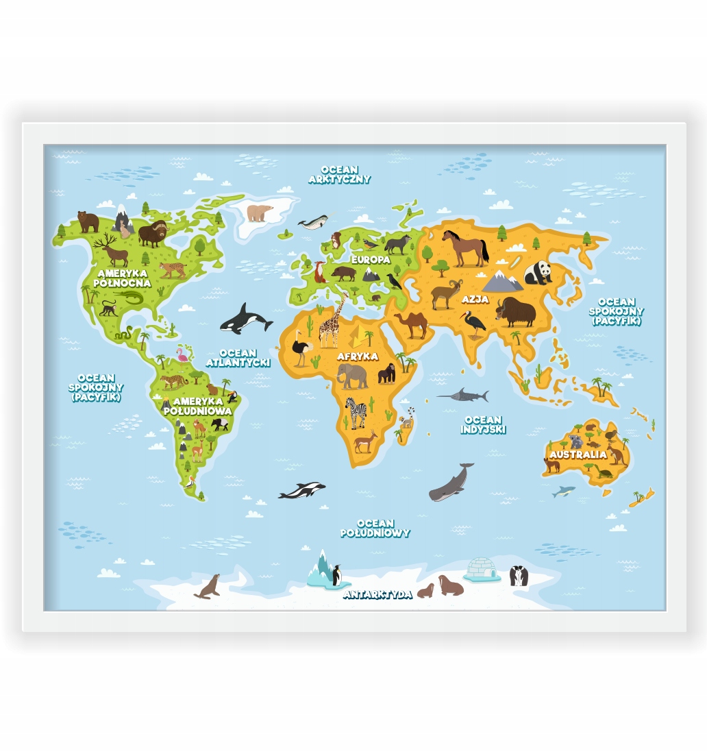 

Mapa Zwierząt Plakat Edukacyjny W Ramce 40x30