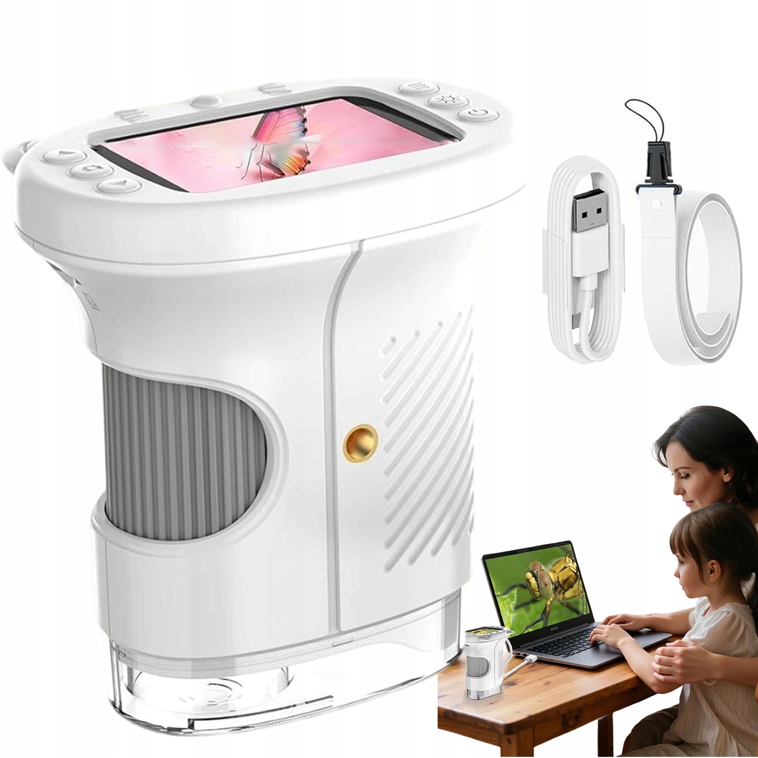 Ruční Digitální Mikroskop S Zvětšením 1000X 2.4PALCOVÝM Ips Displejem A 8 Led Diodami