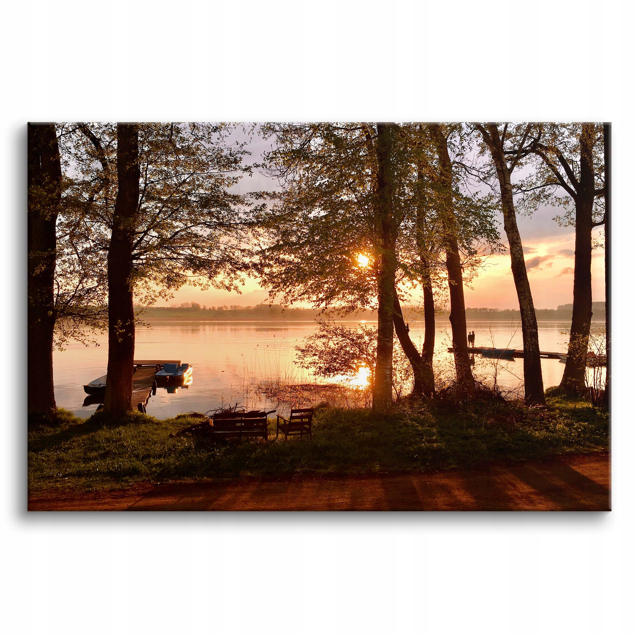 Obraz do ložnice Krajina Pohled Západ slunce nad jezerem Most 60x90