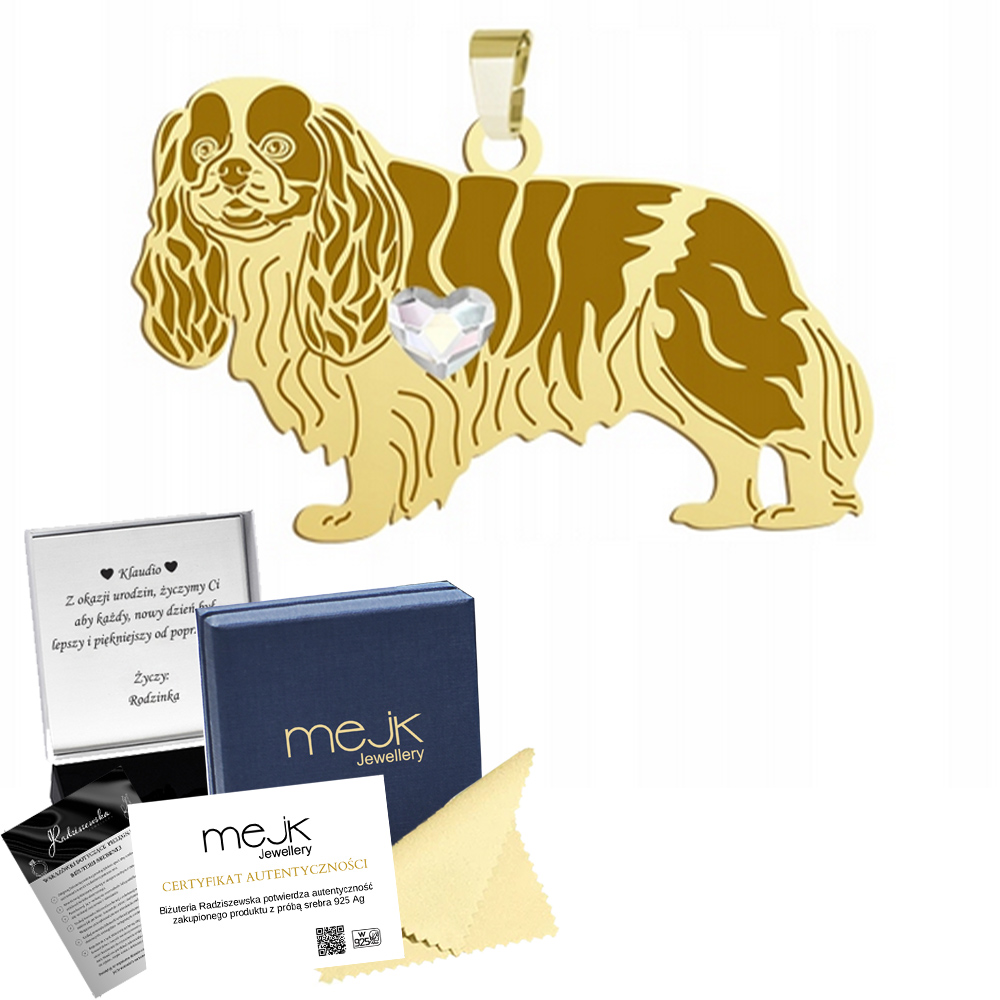 Zlatý přívěsek Cavalier King Charles Spaniel 925 Šperky Gravírování Bonus