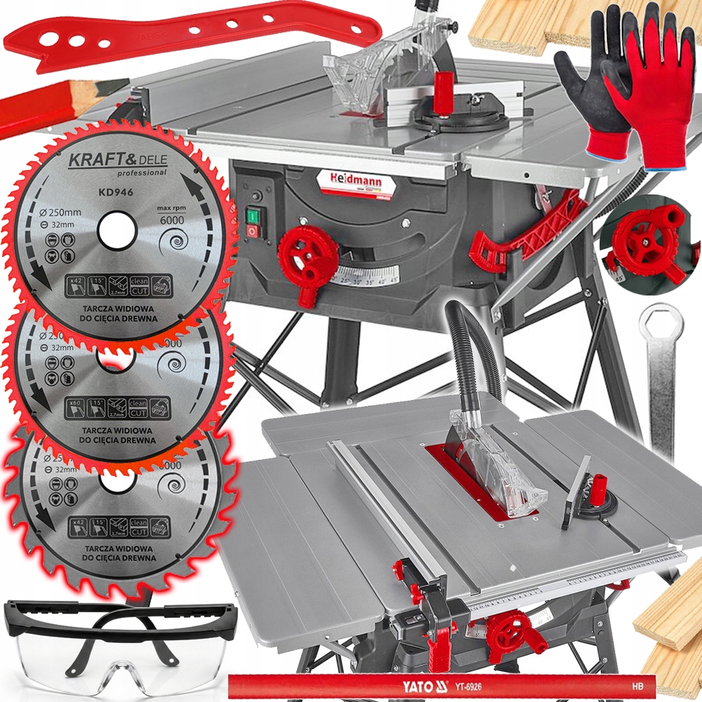Piła Stołowa Pilarka Krajzega Cięcia Drewna Tarcza Cyrkularka 3400W Zestaw