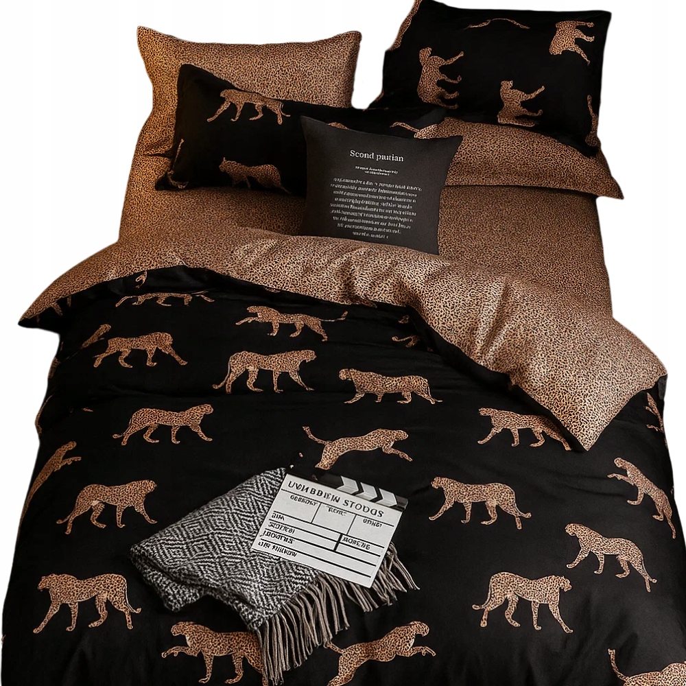 Komplet pościeli 160x200 komplet prześcieradło dwustronna w panterkę ciemna