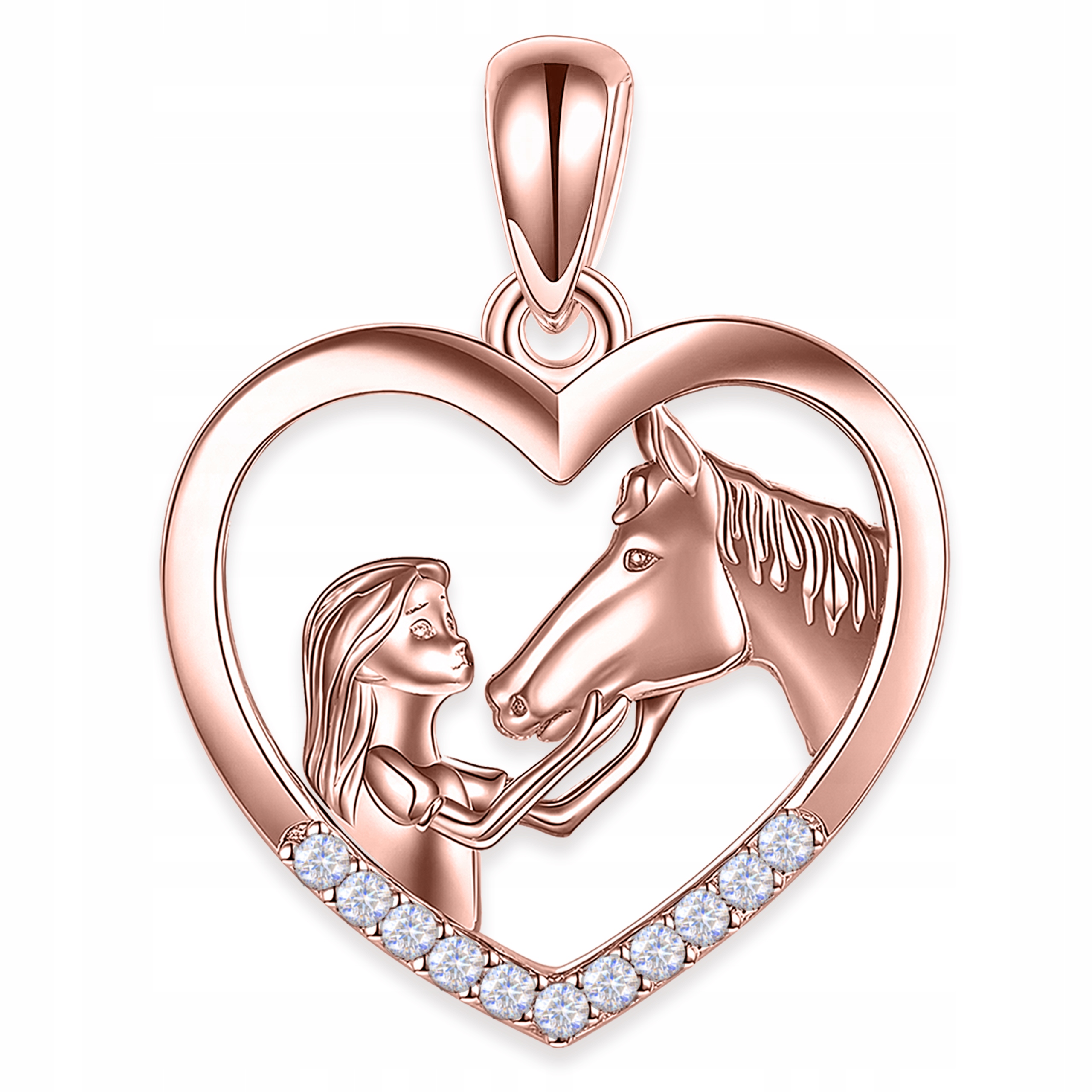 Pozlacený přívěsek 925 Srdce Holčička s koněm Srdíčko s krystalky